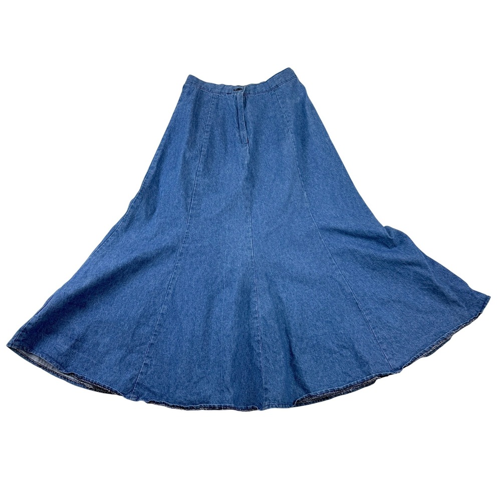 Carlyle Denim Maxi Skirt Full Length Flare Blue Jean Modest
